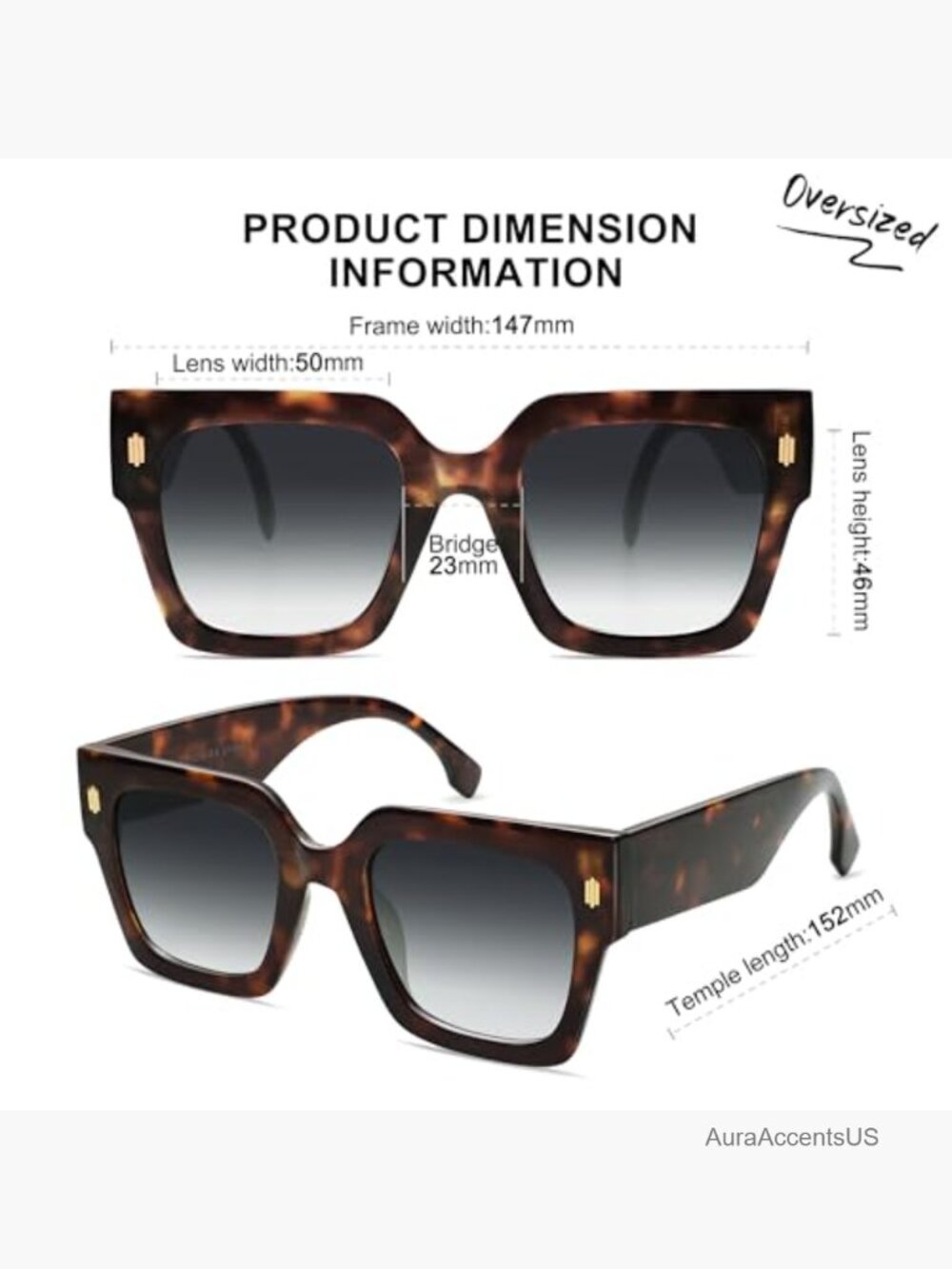 Vintage Oversized Square Sunglasses UV400 Protection Retro Style - Picture 4 of 7